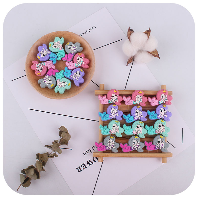 Nueva madre y el niño suministros de dibujos animados sirena cuentas silicona creativo DIY chupete cadena pulsera juguete mordedor Accesorios