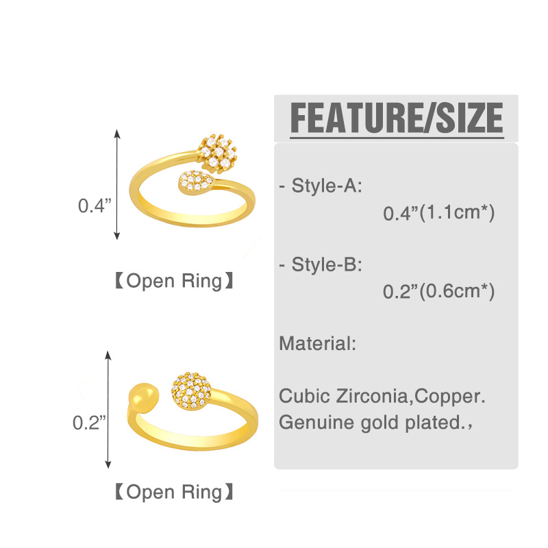 Fashion Classic Ball Zircon Open Ring display picture 1