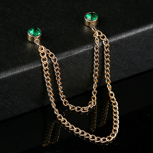 速卖通热销衬衫领口装饰 男士带钻时尚领针 胸口配饰链条胸针