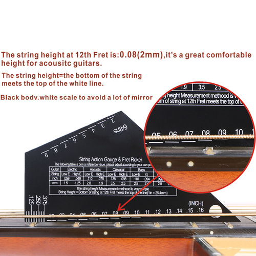 Stainless steel black guitar ruler, guitar measuring ruler, folk electric bass guitar leveling ruler, guitar string spacing ruler