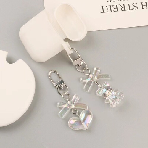 Handmade Heart Bear Keychain Car Ornament Creative Cartoon 3D Figure Accessory Headphone Case Packaging Decor