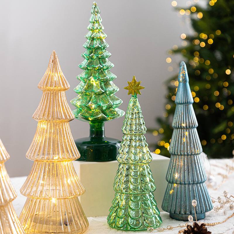 Adornos de árbol de Navidad de cristal, decoración de escenas navideñas, luces nocturnas luminosas para el hogar, decoración de accesorios