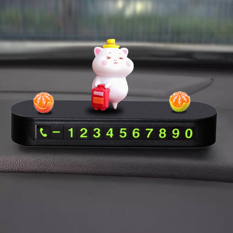 Adornos de la consola central en el automóvil, señal de estacionamiento temporal, automóvil, teléfono móvil, nueva tarjeta de matrícula de automóvil de dibujos animados, plástico