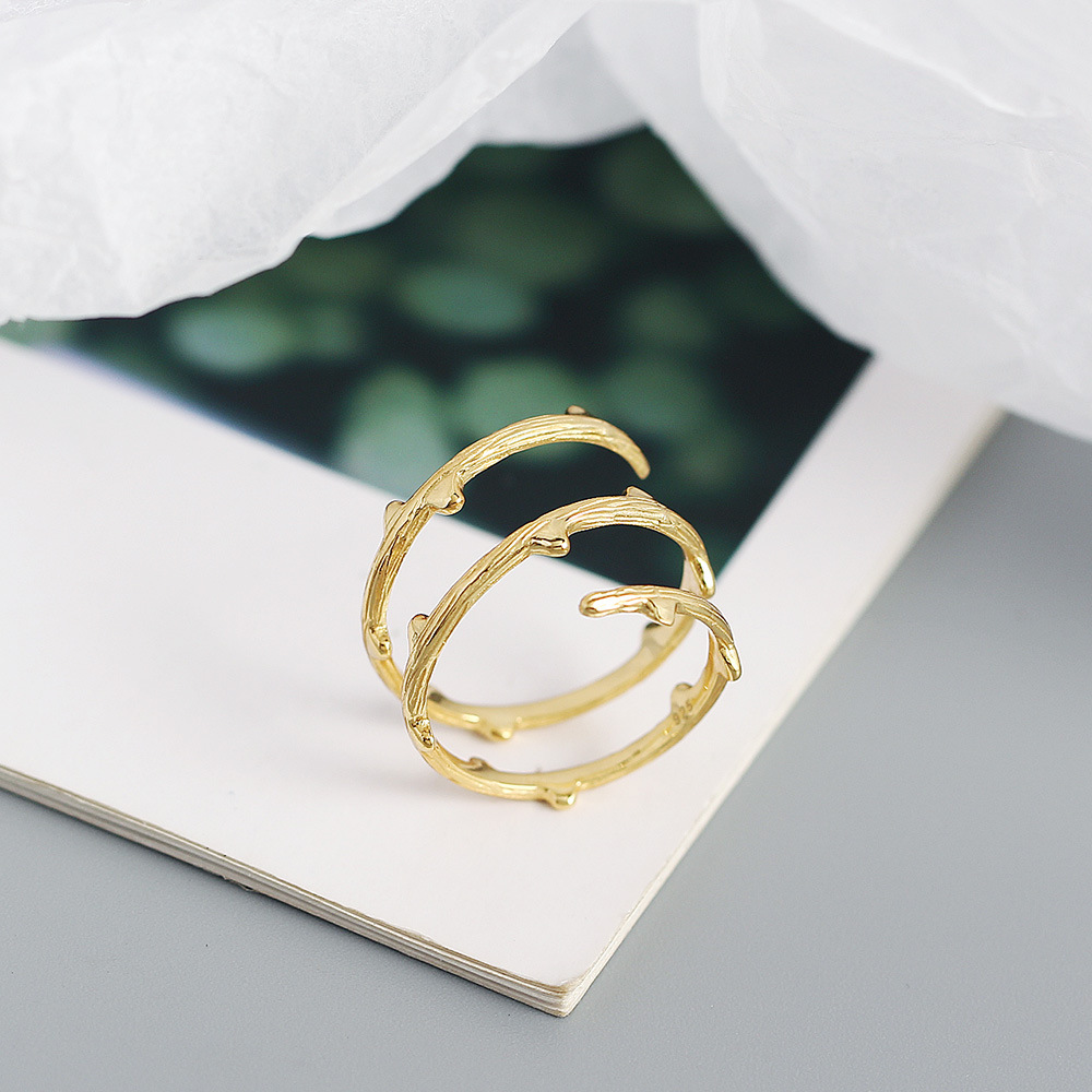 simple s925 silver rattan branch texture geometric open ring