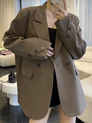 高级感咖色小个子西装外套女早秋装新款韩版宽松休闲绿色西服潮