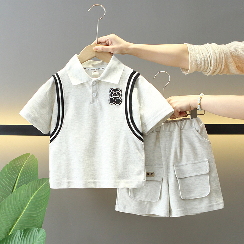 7956 Traje para niños Deportes y ocio Ropa para niños Niños 2025 Nuevo traje de dos piezas de moda coreana de verano para bebés