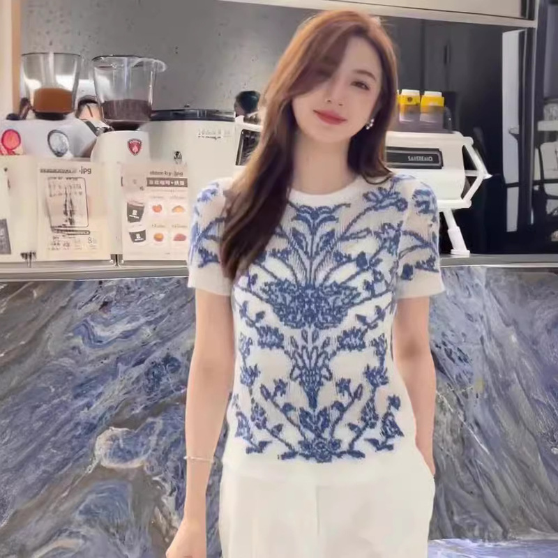 2024 Summer Design Organza Jacquard Knit Cardigan Sweet Girly Style Versatile Top with Botanical Floral Patterns