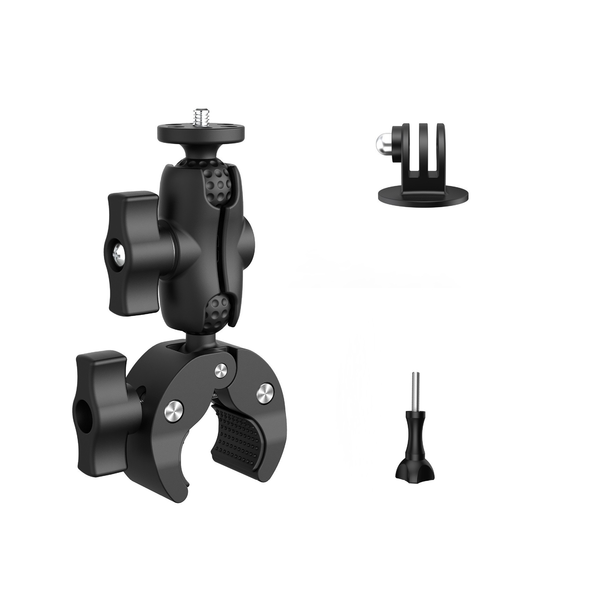 Gopro/ins 360スポーツカメラのダブルヘッドは、オートバイを強く挟んで、自撮り棒のスタンドの部品を固定します。