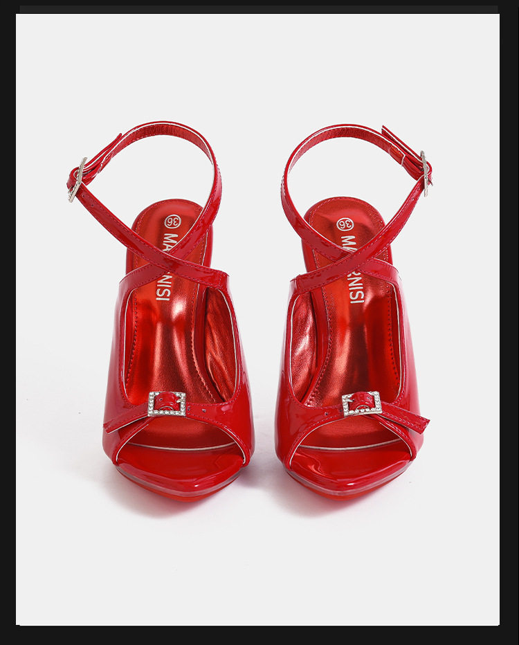Giày sandal cao gót nữ mũi nhọn da bóng quai ngang khóa cài gót siêu cao — Màu be, Màu bạc, Màu trắng, Màu tím chi tiết 21