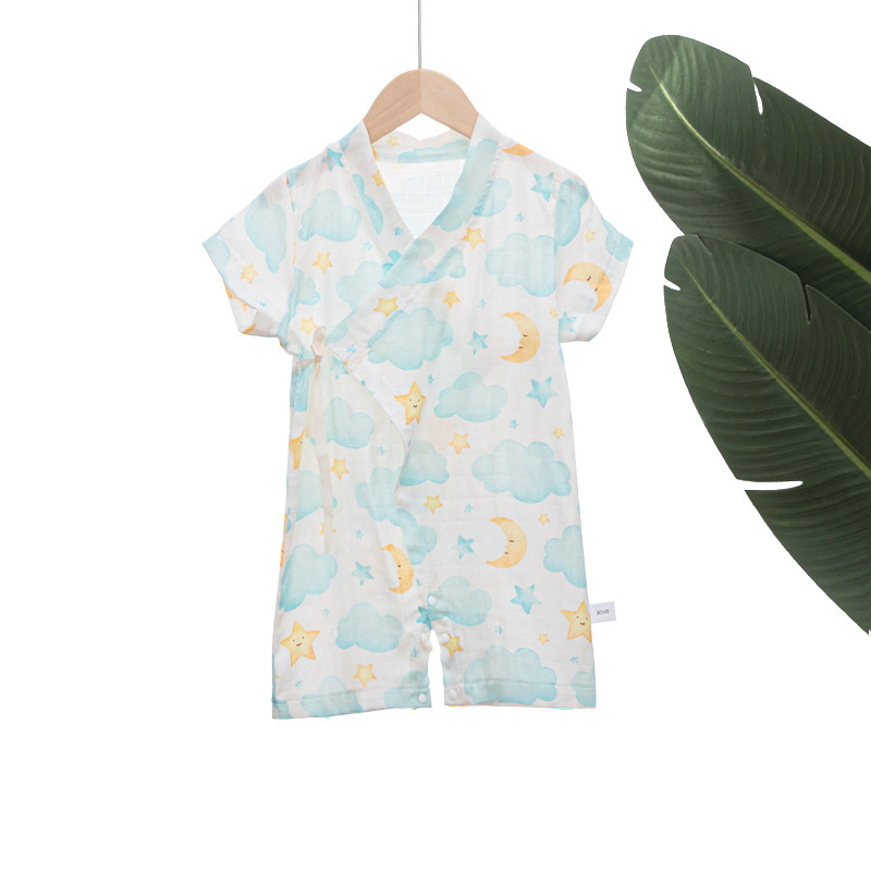 Ropa de gatear para bebés y niños, kimono de manga corta para bebés de verano, mameluco con impresión de tela de hilo de algodón de bambú suave y transpirable, una clase