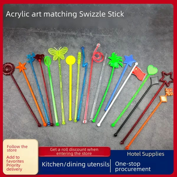 Acrylic Art Stick Creative Plastic Milk Tea Coffee Juice Drink Stir Spoon Long Ice Spoon Cocktail Cup Stir Stick
