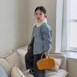 高品质儿童冬装新款外套兔毛内里保暖气质毛领休闲牛仔衣外套外贸