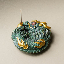 中式创意吉祥物招财香插摆件桌面团龙吐珠装饰品造景高端香炉底座