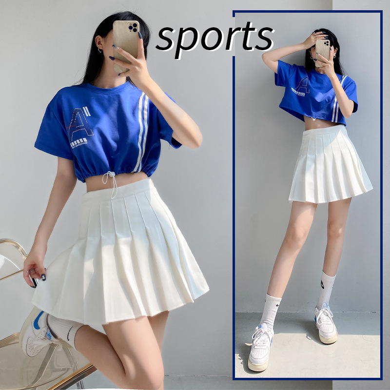 夏季套装短款露脐上衣辣妹设计感短袖百褶裙两件套