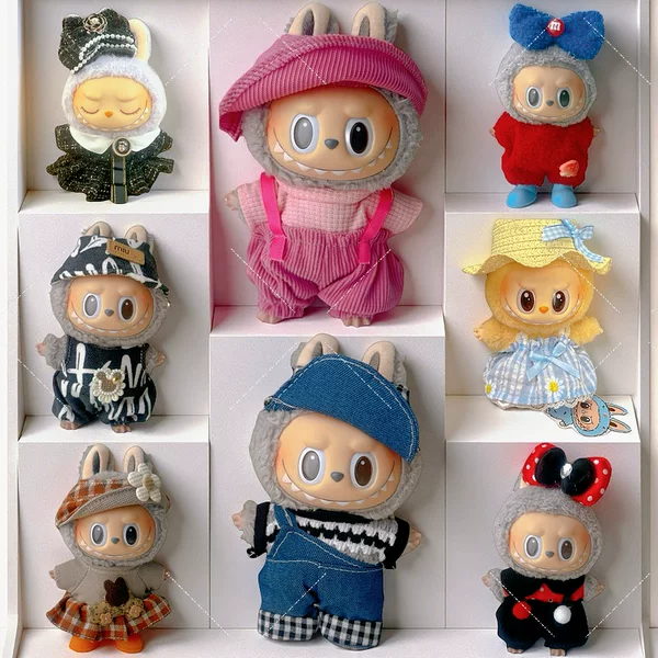 Clothes Suitable for Labubu First and Second Generation Macaron Blind Box Pendant Suspender Dress Straw Hat Sitting Party