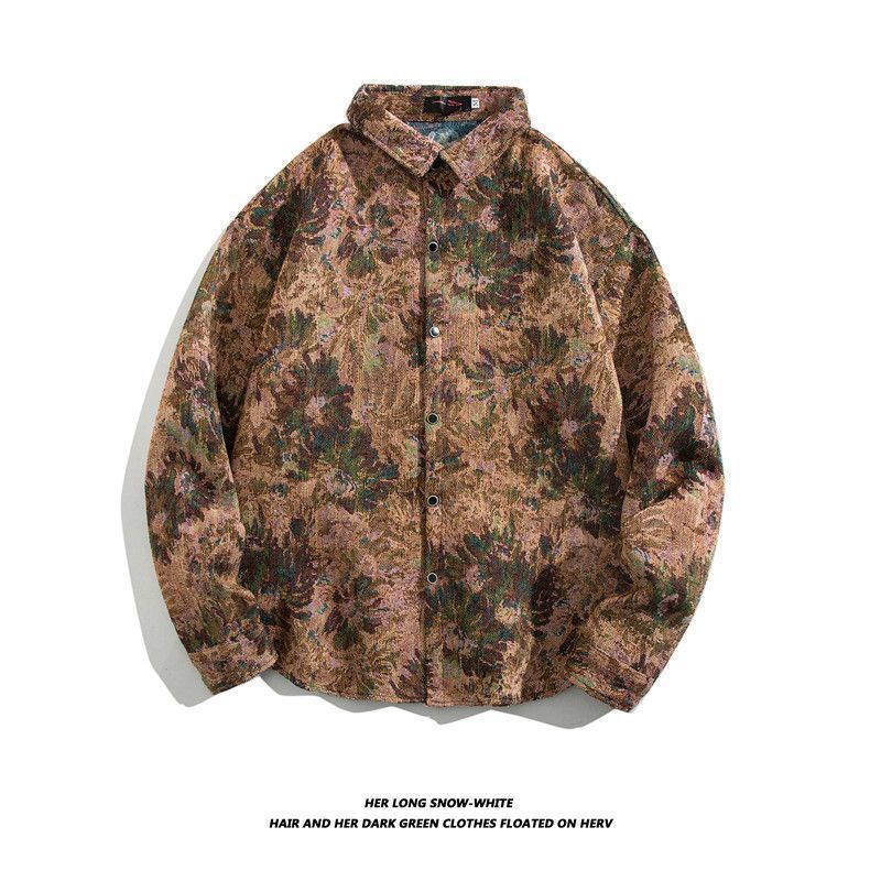 Camisa de manga larga bordada tejida retro japonesa hombres vintage barroco étnico suelto casual otoño e invierno abrigo de pareja