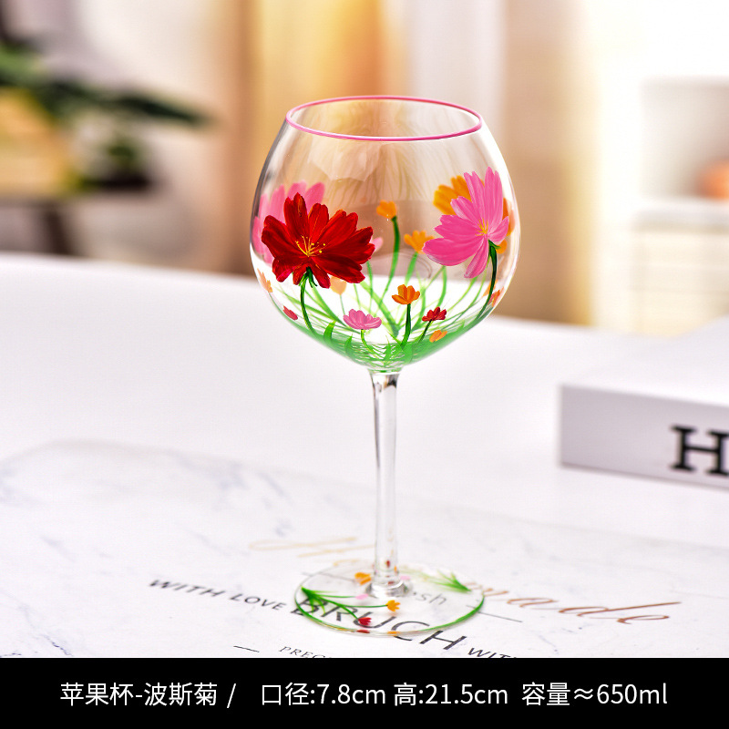 Creativo pintado a mediados de la antigua Copa de tulipán Copa de cristal de alta apariencia de la muchacha de la taza de jugo de copa de vino tinto hogar