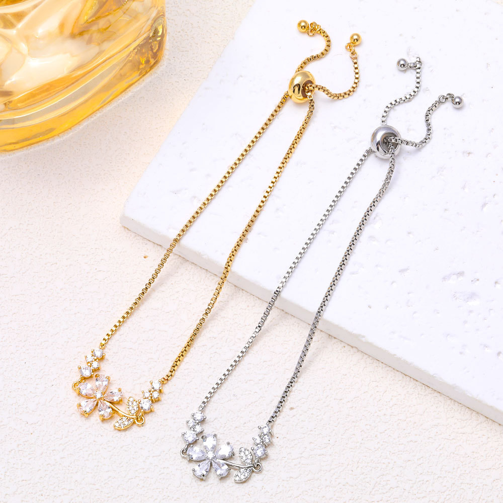 Fashionable Style Zircon Flower Bracelet Sweet Floral Rhinestone Pull Out Design Jewelry Accessory_voghion.com