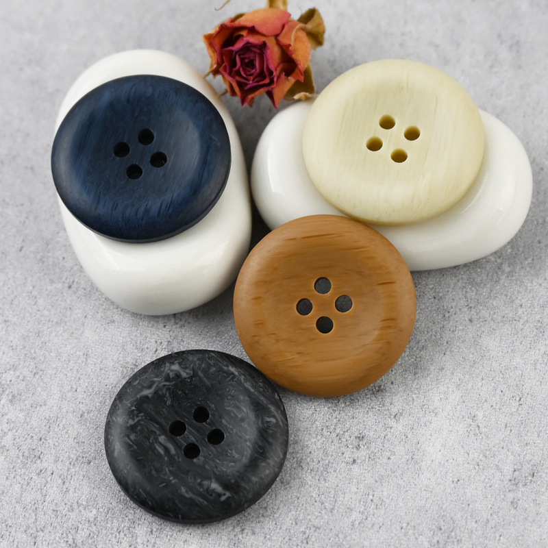 Marble-patterned faux wood resin buttons with a pure natural wood texture for work shirts, casual jackets, and vests
