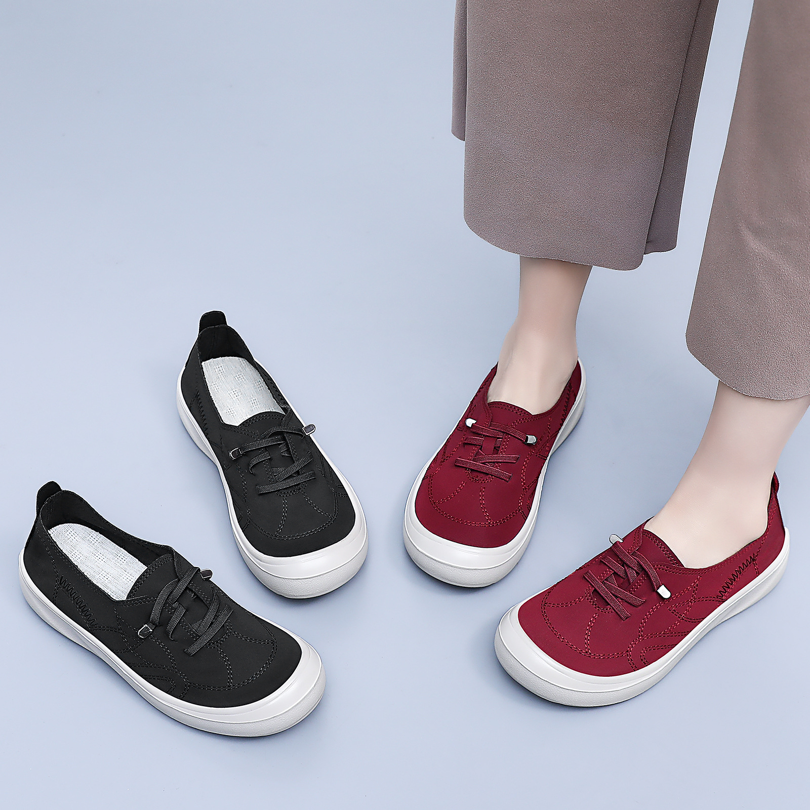 Zapatos de primavera de moda extranjera con suela gruesa Lefour con un pedazo de pie, zapatos de tela viejos de Beijing, zapatos de madre ligeros, zapatos casuales.