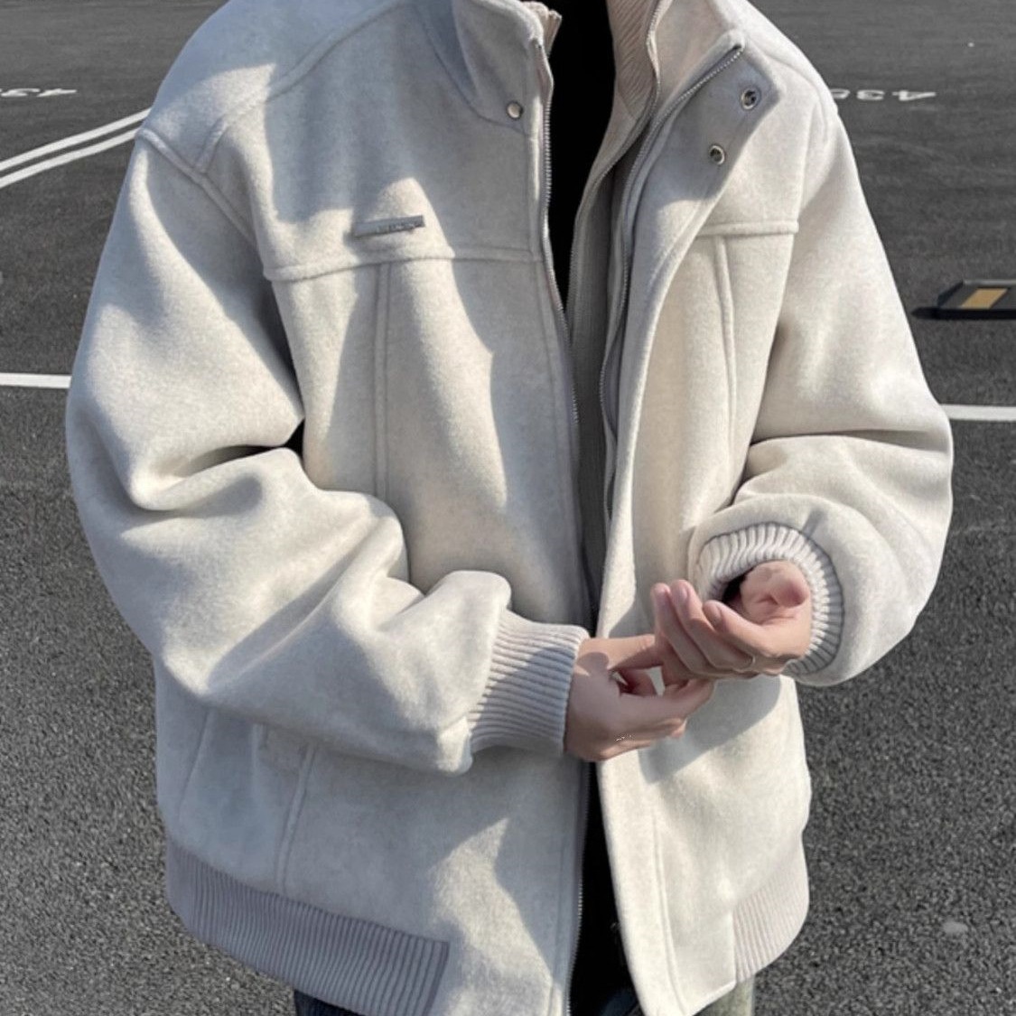 假两件毛呢外套男秋冬季2025新款潮牌小众设计感美式立领夹克上衣