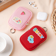 小众刺绣网格零钱包可爱彩虹收纳包糖果色学生小钱包卡包一件代发