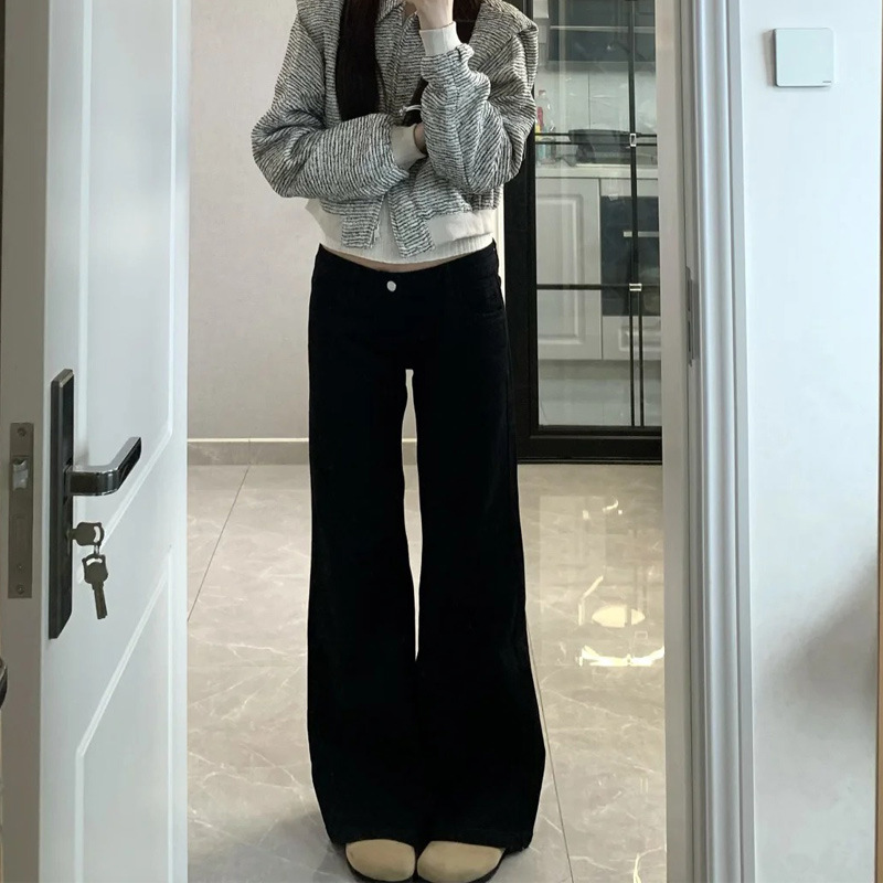 plus size Black No-Leg Micro-Lar Jeans Women's Winter fleece-lined chubby girl Stretch Slimming Wide-Leg Pants Horseshoe Pants