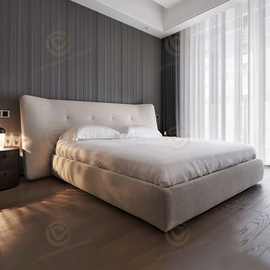 顺德批发卧室家具布艺拉扣床头宽大酒店高端双人床实木储物软包床