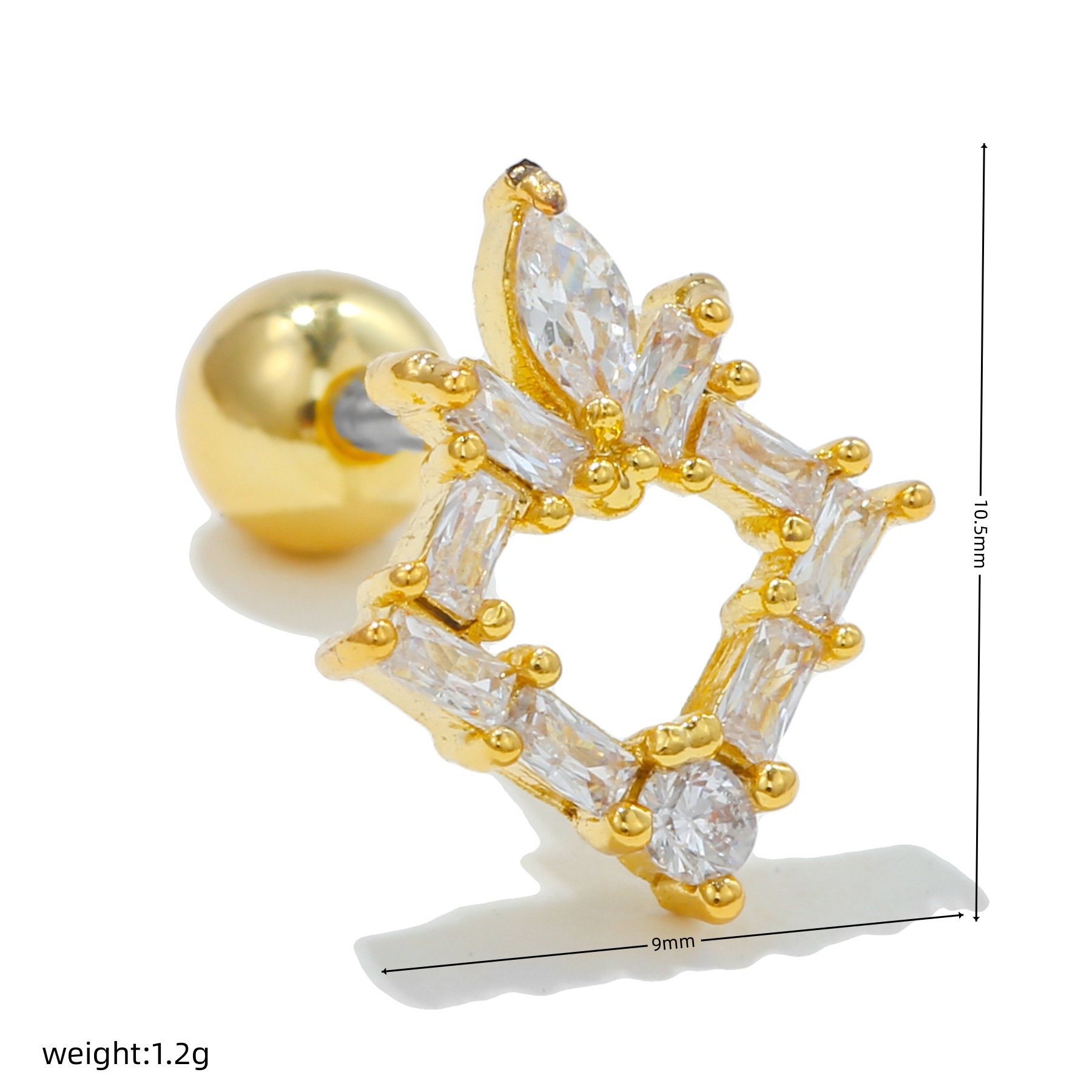 Fashion Square Cherry Heart Shape Copper Inlaid Zircon Ear Studs 1 Piece