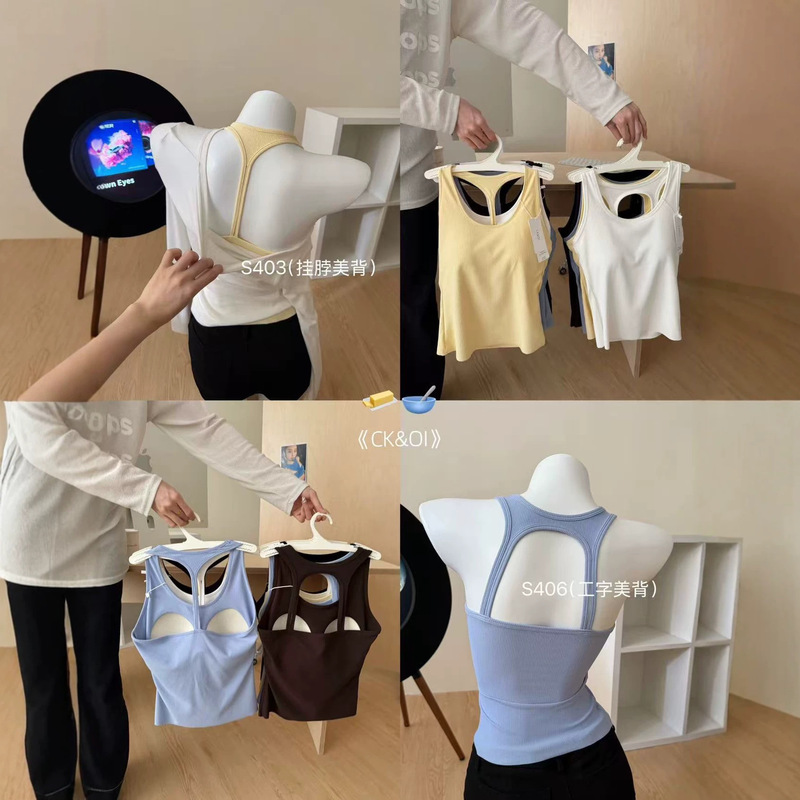 CK&OI-S406 Racerback Beauty Back S403 Halter Neck Beauty Back Tank Top Bra with Chest Pads for Outerwear and Layering