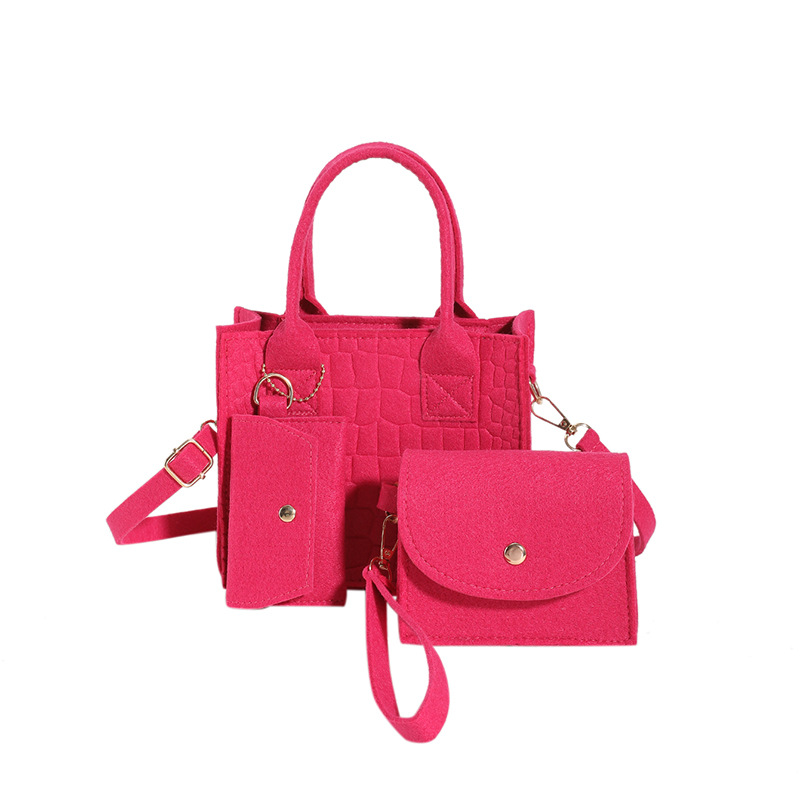 Patrón de cocodrilo de fieltro color sólido portátil pequeño bolso cuadrado conjunto de tres piezas bolso de la madre y el niño 2023 popular hombro crossbody simple bolso de las mujeres