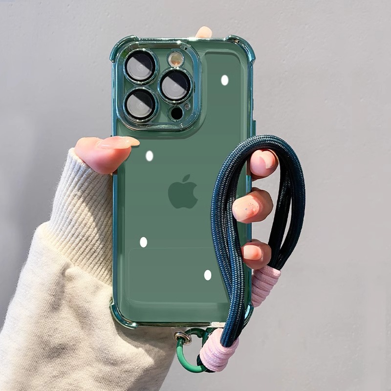 Simple color sólido cuatro esquinas anti-caída Apple 16promax funda para teléfono 15pro/16 todo incluido 14pro cuerda 13/14