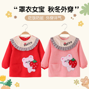 Overalls Baby Girls Wear Western-style Children's Aprons for Eating in Autumn and Winter Waterproof Dirty-proof Girl's Bib Corduroy Rice Pocket