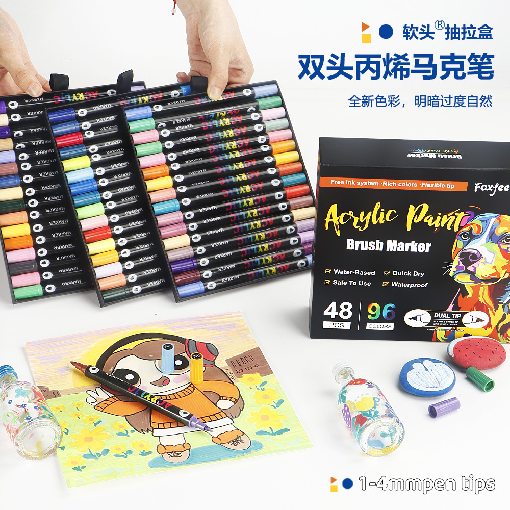 Marcador acrílico de dos colores de dos cabezas Juego de bolígrafos de acuarela de 168 colores