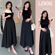 实拍 网红新款针织拼接赫本风孕妇连衣裙大码孕妇2024夏装