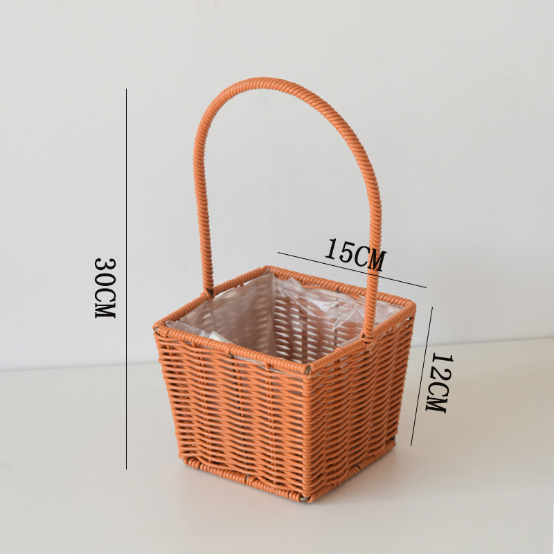 Cesta de flores de ratán tejida a mano, cesta de flores frescas portátil, cesta de paja, cesta de bambú, decoración para bebés, cesta de flores para el hogar.