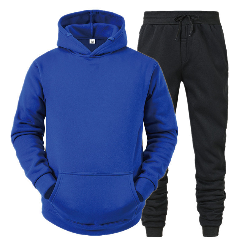 Gerade Hoodie Glatte Platte Einfarbig Pullover Sport 2 Stück Set Herbst und Winter Fleece_voghion.com