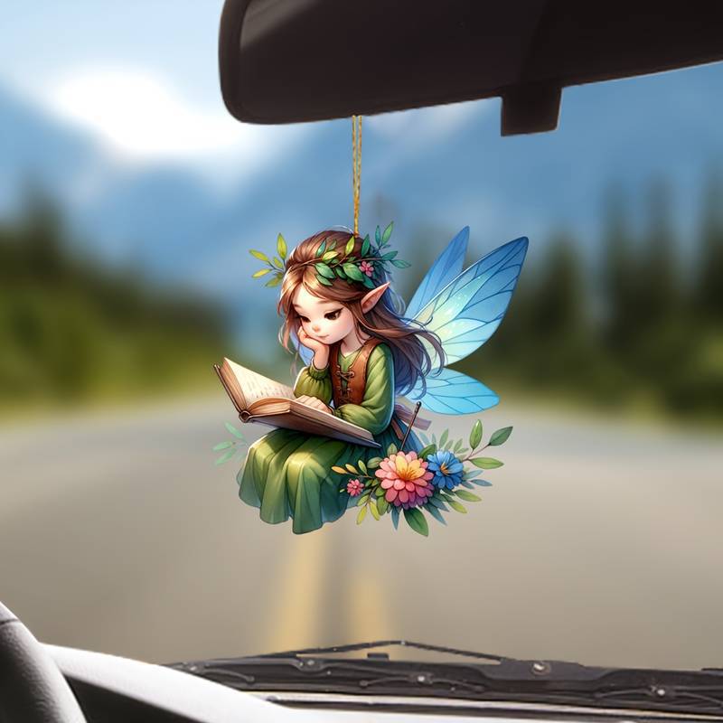 Nuevos productos creativos colgantes de hadas verdes acrílicos planos transfronterizos para automóviles frente de espejo retrovisor decoración colgantes de fiesta