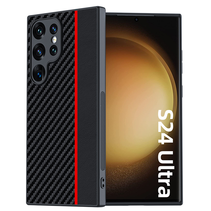 Suitable for Samsung S24Ultra Kevlar Anti-Fall Phone Case, Carbon Fiber Protective Cover, Ultra-Thin Leather Protective Case