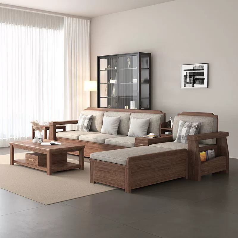 Комбинированный китайский диван из массива дерева гостиная 2025 черный орех деревянная мебель большие и маленькие квартиры новый китайский стиль домашний диван