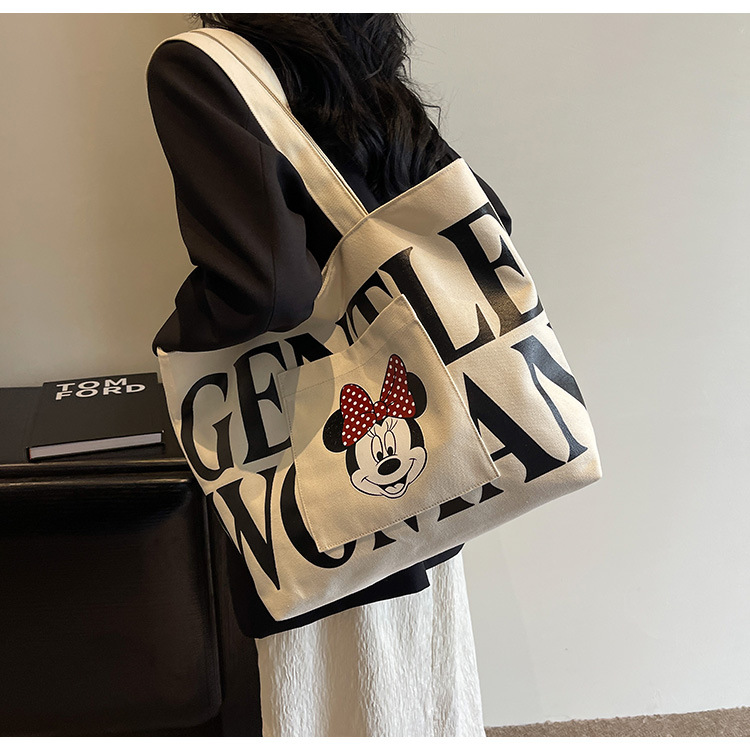 2024 New canvas bag for women, single-shoulder, student, book, large-capacity hand-held bag with zipper, versatile for office workers' commuting undefined