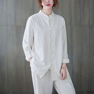Practice Clothing, Tai Chi Clothing, Spring & Fall Cotton and Linen Tang Suits for Men and Women, Long-Sleeved Bottoming Shirts, Retro Ethnic Hanfu Summer Clothing, No Orders