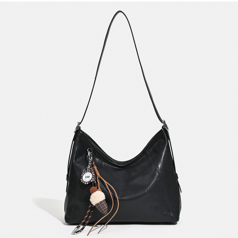 New High-End Luxury Top Grain Cowhide Vegetable Tanned Leather Women's Hobo Bag Large Capacity Shoulder Tote Bag - Thumbnail 7