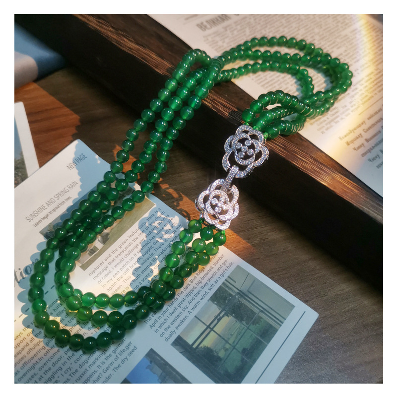 크리소프레이즈 더블 플라워 버클 3레이어 목걸이 6mm