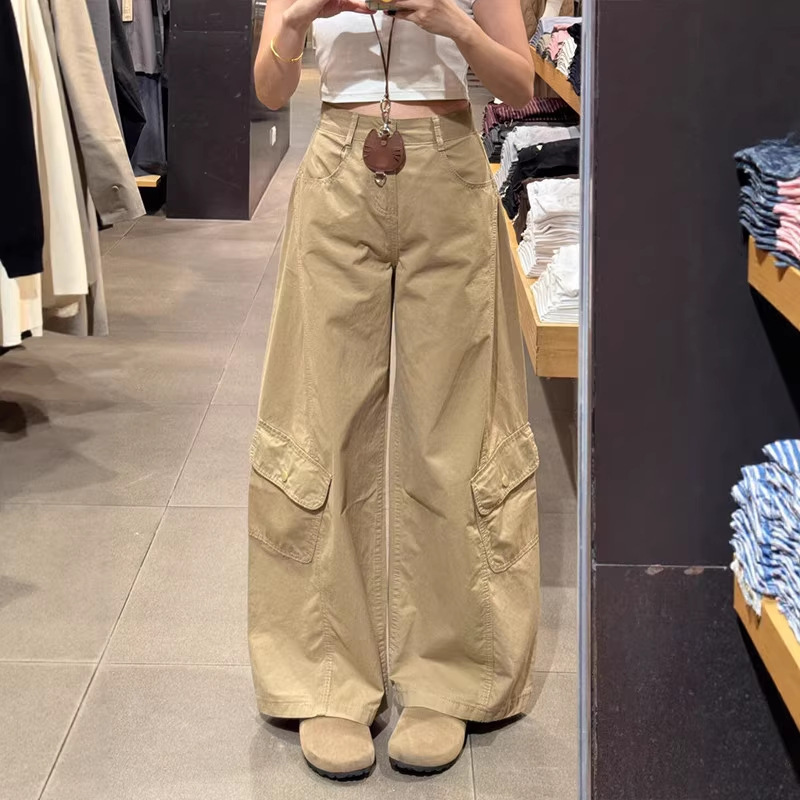 【Han Niu】Vintage American-Style Workwear Jeans for Women, New High-Waisted Slimming Straight-Leg Pants for Pear-Shaped Body Types