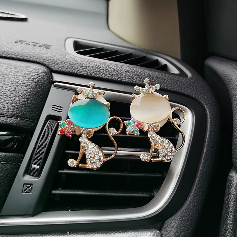 汽车车载出风口香水夹 创意玛瑙猫猫空调口挂件摆件装饰车用品女