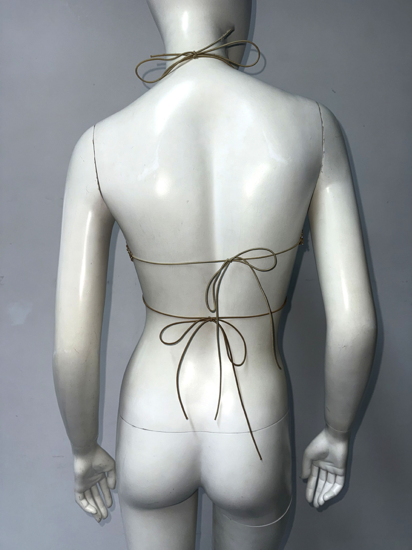 Halter Spaghetti Straps Rhinestone Lace up Vest Sexy Fishnet Rhinestone Sling