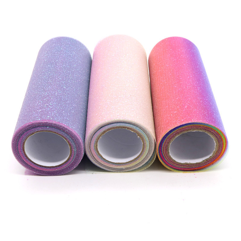 6 pulgadas 10-yarda Rosa Arco Iris degradado color tela americana malla rollo niños muñeca flash hilo tutú