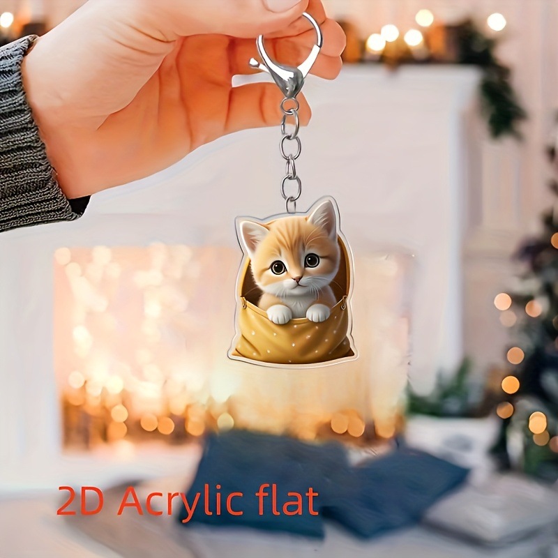 Amazon nuevo encantador acrílico plano amarillo bolsa gato coche espejo retrovisor mochila o llavero colgante