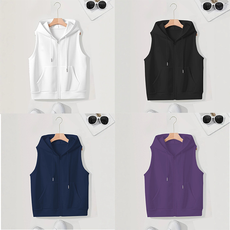 2025 Hooded Vest Women's Spring and Autum Casual Trendy Loose and Versatile Slim Sleeveless Cardigan Zipper Sweatshirt